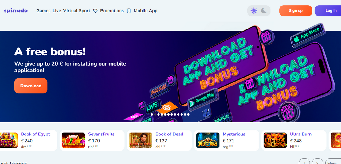 Spinado Casino 20 EUR no hay deposito & more promotions